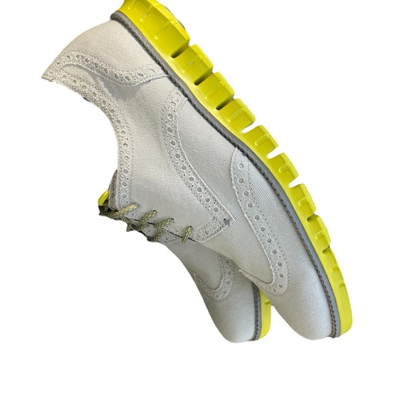 Cole Haan’s Men’s ZEROGRAND Wingtip Oxford Canvas Shoes Size 8 Grey Neon Yellow - Picture 4 of 11